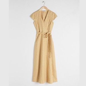 And Other Stories Gingham Linen Midi Wrap Dress